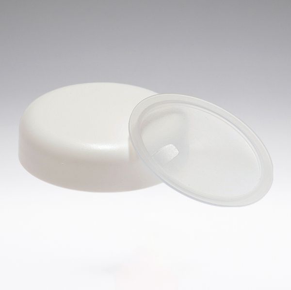 Schraubverschluss weiss und transparenter Abdeckscheibe für 100 ml PP Dose