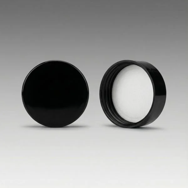Bouchon à vis noir brillant avec insert en mousse PE 38/400