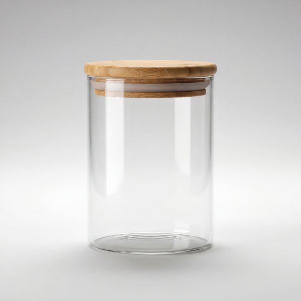 Set de 6 tarros de almacenamiento transparentes con tapas de bambú (capacidad por tarro aprox. 3.5 dl)