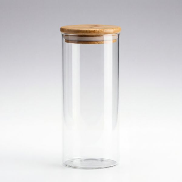 Set de 6 tarros de almacenamiento transparentes con tapas de bambú (capacidad por tarro aprox. 7 dl)