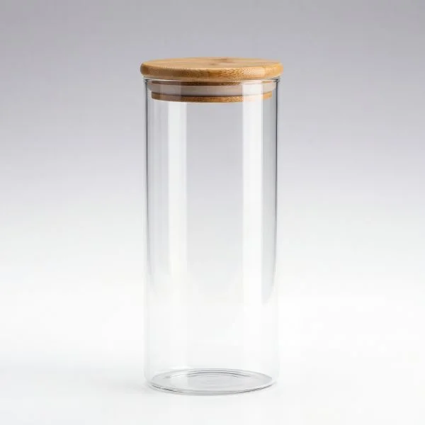 Set de 6 bocaux de rangement transparents avec couvercles en bambou (capacité par bocal environ 7 dl)