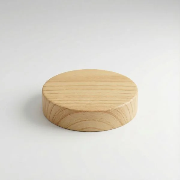 Wood-look screw cap with PE foam insert and white cover disc for 30 ml glass jars