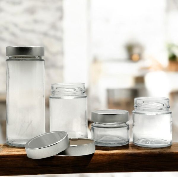 100 ml Bocaux de stockage avec bouchons vissés en aluminium, transparents