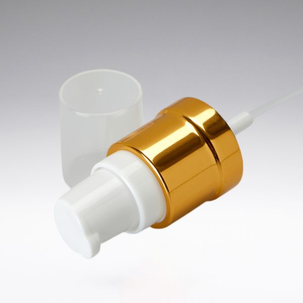 Lotion dispenser with dust cap gold/white 18/410