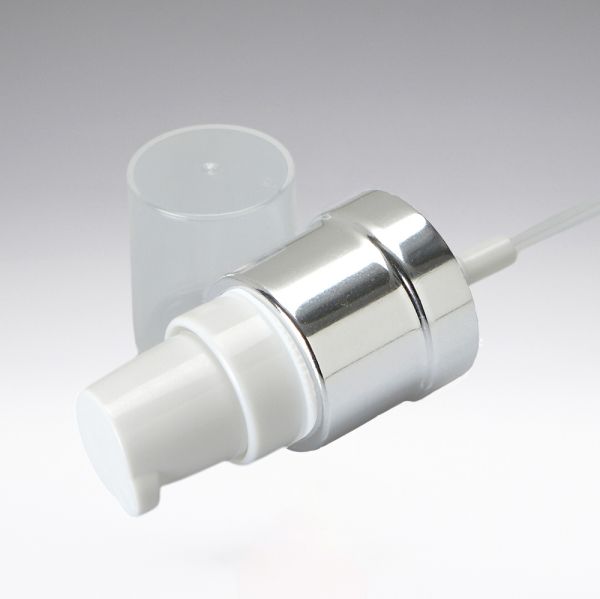Lotion dispenser with dust cap silver/white 18/410