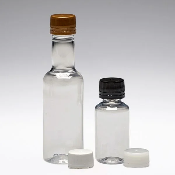50 ml Bottiglie per liquore in PET, rotonde, a collo lungo, PP18, cristalline