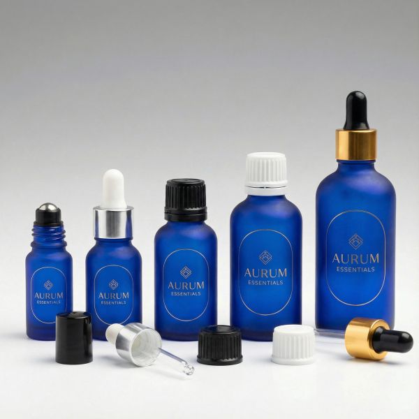 50 ml Glasflaschen blau gefrostet DIN18