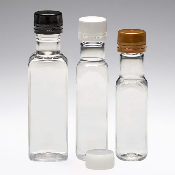 30 ml Mini-bouteilles en PET, carré, PP18, transparent