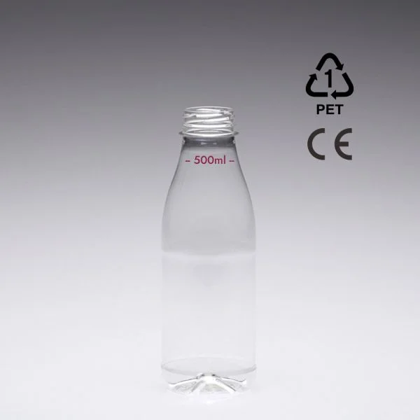 500 ml Saftflasche mit Eichstrich und CE Markierung rund r-PET 38mm 2-Start