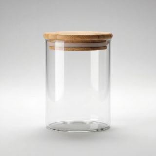 Set de 6 tarros de almacenamiento transparentes con tapas de bambú (capacidad por tarro aprox. 3.5 dl)