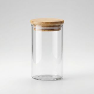 Set de 6 tarros de almacenamiento transparentes con tapas de bambú (capacidad por tarro aprox. 5 dl)