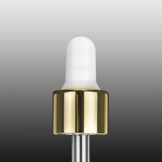 Cuentagotas blanco/oro 56 mm 18/410 para frasco cuadrado de 20 ml