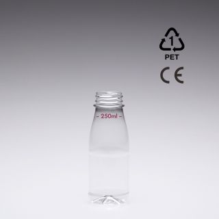 250 ml Saftflasche mit Eichstrich und CE Markierung rund r-PET 38mm 2-Start