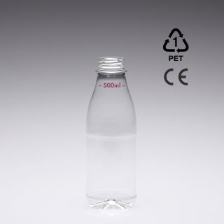 500 ml Saftflasche mit Eichstrich und CE Markierung rund r-PET 38mm 2-Start