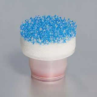Sponge applicator with hole and blue plastic mesh