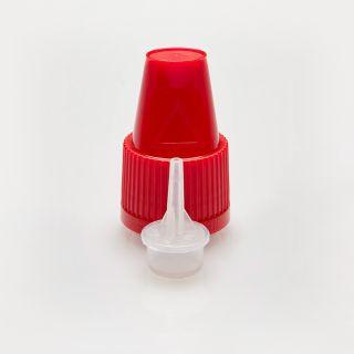 Child-resistant closure with first-opening guarantee red with dropper Ø 0,6mm